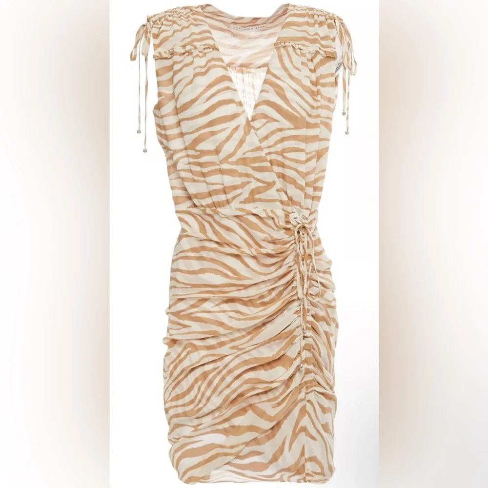 NWOT Veronica Beard Soheyla Ruched Tiger Print Silk Georgette Dress Size 10 - Picture 1 of 11